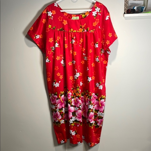 Ui Maika Vintage 60s Red Hawaiian Maxi Sundress 100% cotton - Picture 1 of 9